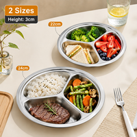 Plato de Acero Inoxidable 304 de Grado Alimenticio, Duradero, Pulido, con Tres Compartimentos, Diseño Clásico, Plato para Jardín de Niños