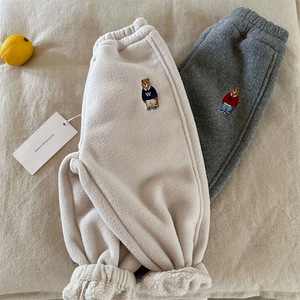 Children's Fleece Lined Pants Gray Off White Navy Blue Warm Cotton Knitted Boys Winter Casual Sport Pants - Product Image 3