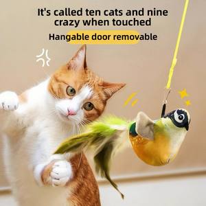 Commercio all'ingrosso uccello volante gatto cane giocattolo di simulazione cinguettio gatto di alta qualità Teaser giocattolo morbido uccello di peluche per gatti al coperto - Product Image 2
