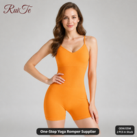 Mono Deportivo de Yoga para Mujer, Color Naranja, Sin Costuras, Cuello en V, Tirantes Finos, Secado Rápido, Transpirable, para Gimnasio y Fitness