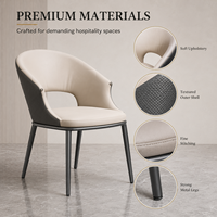 Chaise de salle à manger moderne bicolore, rembourrée, beige anthracite, dossier à découpe ovale, pieds en métal, pour hôtel et restaurant
