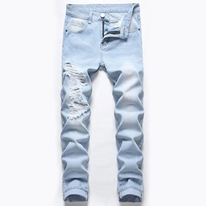 Liquidation en gros : Jeans pour hommes tendance, rétro, en coton respirant, coupe droite et slim, délavés à l'acide, effet usé et déchiré - Product Image 6