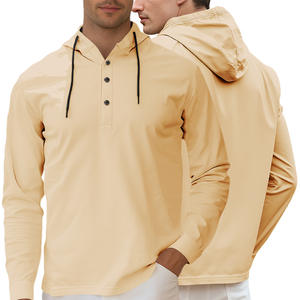 Sweat-shirt à capuche pour homme à manches longues, boutonné devant, décontracté, en mélange polyester et élasthanne, beige, coupe ajustée - Product Image 2
