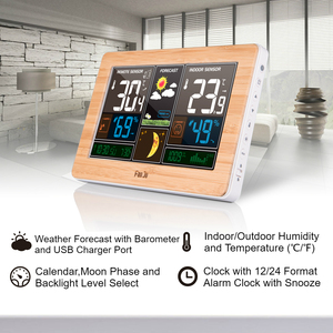 Wooder Trạm thời tiết lớn trong nhà Nhiệt kế ẩm kế phong vũ biểu với ngoài trời không dây cảm biến tường kỹ thuật số thời tiết đồng hồ - Product Image 2