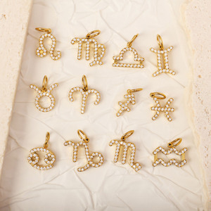 Ciondoli Zodiacali dei 12 Segni in Acciaio Inox Placcato Oro 18K con Zirconia per Creazione di Gioielli da Donna - Product Image 2