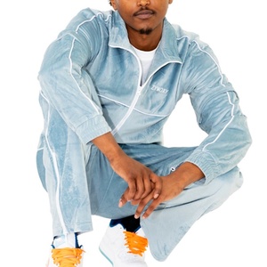 Custom Manufacturer Winter Reflective Stripe Velvet Jacket and Pants Two Pieces High Quality Velvet Tracksuit <b>Jogging</b> <b>Suits</b> Men - Product Image 3