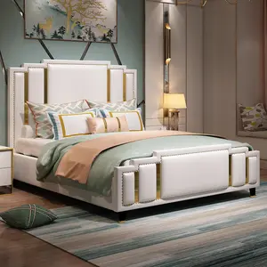 Lit tapissé en cuir de stockage de levage hydraulique moderne de luxe pour les meubles de chambre à coucher d'hôtel à la maison