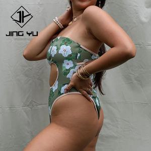 OEM Custom Hawaiian Print Hollow-Out <b>Strapless</b> <b>Swimsuit</b>, High-Quality Recycled Nylon One-Piece Swimwear - Product Image 3