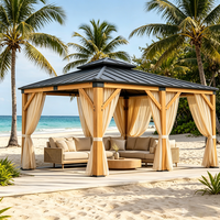 Gazebo Resistente con Estructura de Cedro, Techo Rígido para Todo Clima y Cortinas de Privacidad, Apto para Balcón, Impermeable y Resistente al Viento