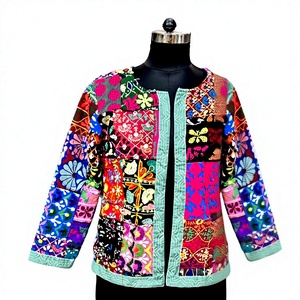 <b>Womens</b> Bohemian Patchwork Print Quilted Open-Front <b>Jacket</b> Colorful Floral Multicolor Breathable <b>Spring</b> Autumn - Product Image 3