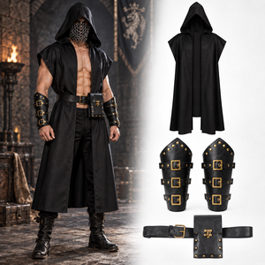 Conjunto de Disfraz Medieval de Asesino para Hombre de Halloween: Capa con Capucha Estilo Renacentista <span class=keywords><strong>y</strong></span> Accesorios de Traje de Vaquero Vintage - Product Image 2