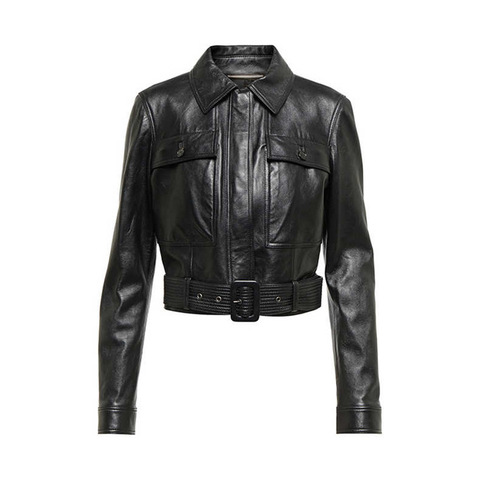 3184 Spring New Fashion Slim High Waist Cropped Genuine 100% Leather Jacket Custom