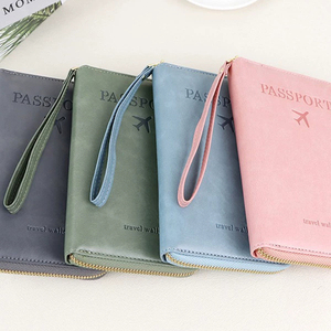 Multi <span class=keywords><strong>Card</strong></span> Slot Reiß verschluss Reisepass Brieftasche Tragbare Dokumenten abdeckung Karten halter Tasche PU Leder Pass halter - Product Image 4