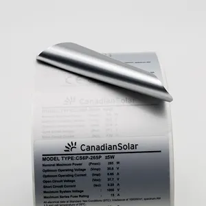 US custom matte silver PET electrical sticker roll printing outdoor permanent adhesive labels for solar panel