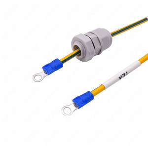 Custom 2 Sqmm 14AWG Yellow Green GND Ring Terminal Wire With M12 <b>Cable</b> Gland <b>Waterproof</b> Grounding Industrial Use - Product Image 5