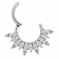Anneau clicker pour septum en titane ASTM F136 G23 plaqué or 18 carats avec zircone cubique taille Asscher, double usage pour piercing nez et oreille, bijou corporel