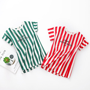 Robe pull en coton pour petites filles, motif chevron, imprimé sport, manches courtes, tendance, vêtements d'été, t-shirt, vente en gros - Product Image 2