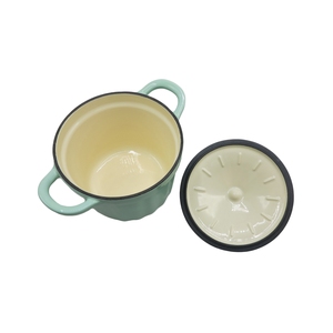 <span class=keywords><strong>Mini</strong></span> <span class=keywords><strong>cocotte</strong></span> en <span class=keywords><strong>fonte</strong></span> émaillée vert pastel, résistante au four, petite marmite ronde pour la cuisson et les accompagnements - Product Image 2