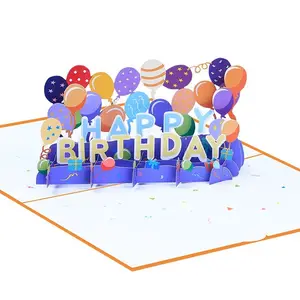 Cartões pop-up 3D personalizados ecológicos para felicitações de aniversário, conjunto de cartões de qualidade garantida