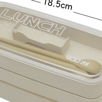 Boîte à lunch en paille de blé à trois niveaux avec compartiments scellés, en plastique, compatible micro-ondes, style bento japonais