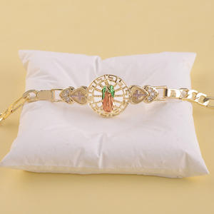 Braccialetti da Donna Placcati Oro Figaro della Madonna di Guadalupe, Gioielli Religiosi Tricolore 14K per Uomini e Donne, Pulsera En Oro - Product Image 6