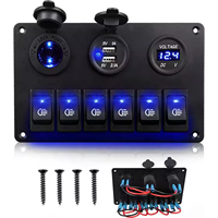 Panel de interruptores de luces antiniebla para coche de 6 posiciones, LED 12V, con puerto USB dual, encendedor de cigarrillos, voltímetro, panel de control para embarcaciones marinas y vehículos recreativos