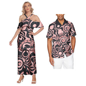 Ensemble Tenue de Couple Robes Élégantes pour Femmes Jupe Sexy à <span class=keywords><strong>Épaule</strong></span> Froide Samoa Impression de <span class=keywords><strong>Tatouage</strong></span> Tenue Décontractée Polynésienne Chemises pour Hommes Assorties - Product Image 5