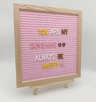 Vente flash : Tableau à lettres en feutre avec cadre en bois de chêne rose 10*10 pouces, avec 460 lettres en plastique et support