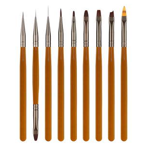 9Pcs <b>Tea</b> Acrylic Handle Nail Brush <b>Set</b> Nylon Oval Liner Tips for UV Gel Salon Drawing - Product Image 5