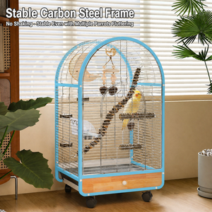 Gabbia Decorativa per Uccelli con Arco Superiore, Grande Gabbia per Pappagalli in Acciaio Inossidabile con Vassoio in Legno, Ruote e Giocattolo con Posatoio per Conure, Cacatua, Parrocchetta - Product Image 6