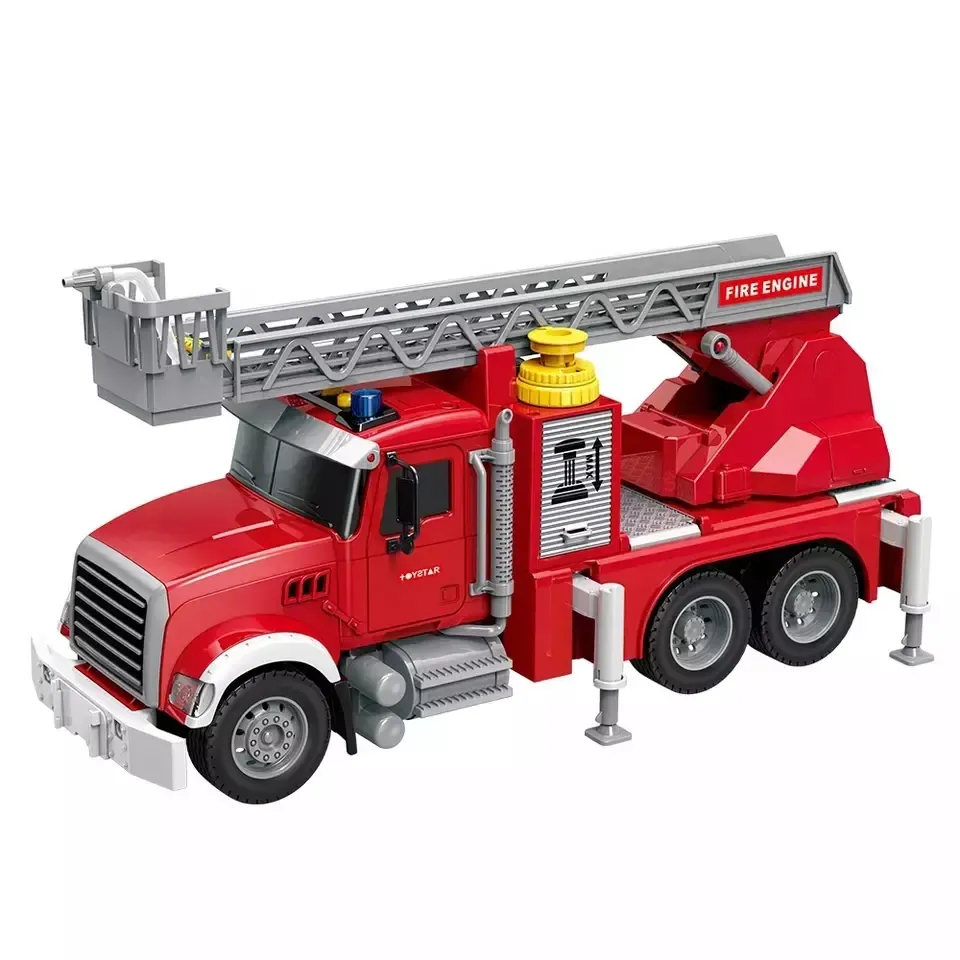 Fire Engine,Fire Truck Toy,Battery Operated Electric Car Rescue Vehicle With Manual Water Pump Extending Ladder Flashing Light