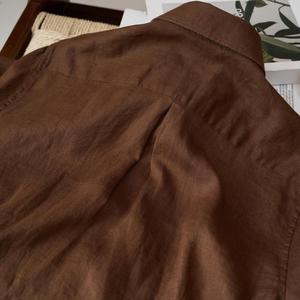 Chemise habillée ajustée pour <span class=keywords><strong>homme</strong></span>, en lin, décontractée et élégante, à manches longues, respirante, légère, douce, effet délavé, avec logo personnalisé - Product Image 4