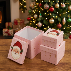 Heavy-Duty High-End Paperboard Square Gift <b>Boxes</b> with Santa Design Rigid <b>Boxes</b> for Holiday Craft Gift Use <b>Recyclable</b> UV Printed - Product Image 6
