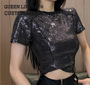 Custom Carnival <strong>Tshirt</strong> Sequins <strong>Christmas</strong> <strong>Tshirt</strong> Sequin Top for Women Sequins Tops for <strong>Ladies</strong> - Product Image 2