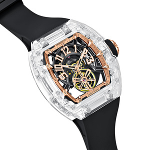 Reloj mecánico de esqueleto de diseñador superior, esfera de cristal grande, cierre de mariposa único, cuerda Manual, correa de goma de negocios - Product Image 4