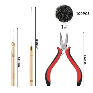 Lager Günstige 100Pcs Silikon Micro Perlen 1Pcs Pulling Needle 1Pc Zange Haar verlängerungen Tool Kit