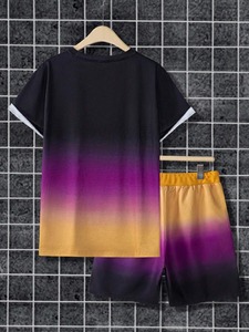 2pcs set letter-print gradient short-sleeved <b>T</b>-<b>shirt</b> and shorts suitable for comfortable summer wear Customization available.F10 - Product Image 3