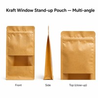 Pochette Kraft à fond plat avec fenêtre, refermable à fermeture éclair, sac doypack pour grains de café, thé, noix, emballage personnalisé
