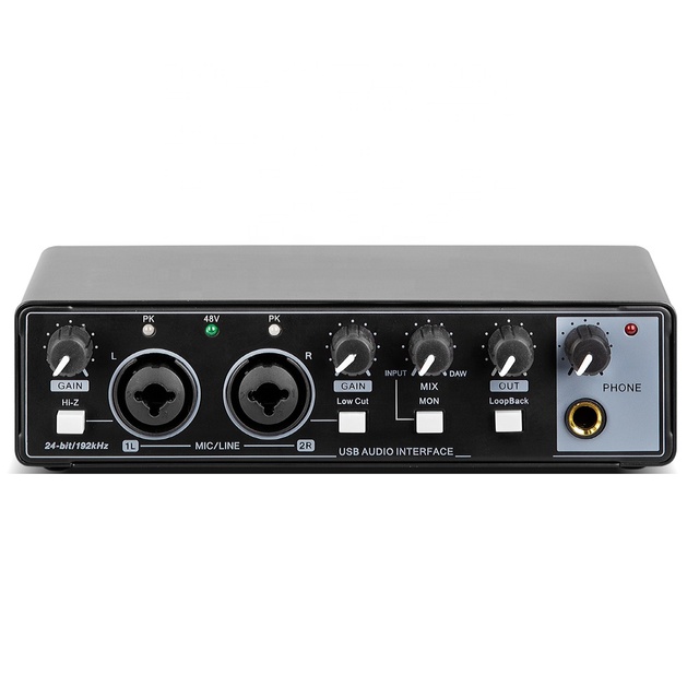 48V Phantom Power Studio Recording Audio Interface Microphone Sound Card Mixing Console for Electric Guitar Electric Sound Mixer