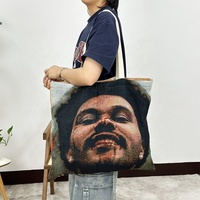 Sac fourre-tout en toile tissée avec motif et logo personnalisés recto-verso, doublure en polyester, durable pour usage extérieur, MOQ 10 pièces