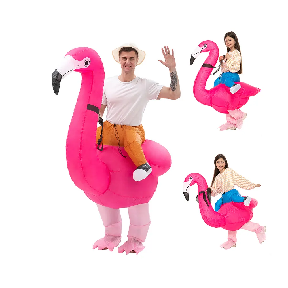 Costume da festa del Festival di Halloween per bambini adulti fenicottero rosa gigante