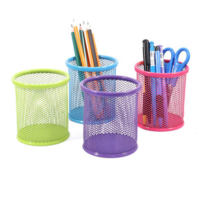 Semplice ed elegante stile industriale 4 colori <span class=keywords><strong>rosa</strong></span> verde blu viola rotondo rete metallica portapenne in metallo per ufficio cancelleria - Product Image 1