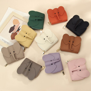 Porte-cartes éléphant mignon en cuir véritable, portefeuille accordéon zippé en cuir de vachette pleine fleur, usine OEM/ODM sur mesure, étui à cartes créatif - Product Image 2