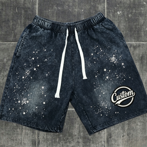 Pantalones Cortos Personalizados con Lavado Ácido y Pedrería, Estilo Vintage Desgastado para Hombre, Felpa Francesa de 380 g/m², Pantalones Cortos de Algodón con Estampado - Product Image 1