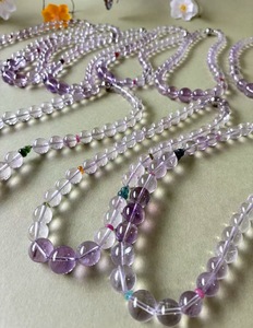 Ensemble de bijoux Vefiery en améthyste naturelle, quartz clair et tourmaline, bracelet et collier en perles de cristal rondes de 10 à 13 mm, pierres précieuses de guérison - Product Image 2