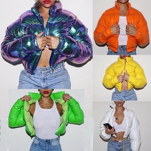 Wholesale Winter Coat Womens Neon <strong>Green</strong> Shinny <strong>Cropped</strong> Long Sleeve Bubble Winter Coat Puffer <strong>Jacket</strong> for Ladies - Product Image 3