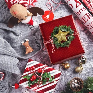 Custom Eco-Friendly Happy Holiday Red <b>White</b> Pattern Metallized <b>Wrapping</b> <b>Paper</b> Roll 76CM Double-Sided Coated Digital Packaging - Product Image 5
