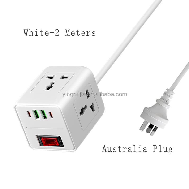 Blanco 2 metros-Enchufe Universal-Enchufe Australia