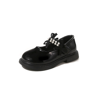 2025 Autumn New Girls' Casual Student <b>Shoes</b> Fashion Pearl Princess Leather Bow with PU Insole Black Performance <b>Shoes</b> - Product Image 5