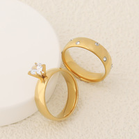 Ensemble de bagues de couple en or de 6mm de haute qualité en acier inoxydable plaqué or 18 carats bijoux de doigt bague de mariage en zircon brillant pour hommes et femmes